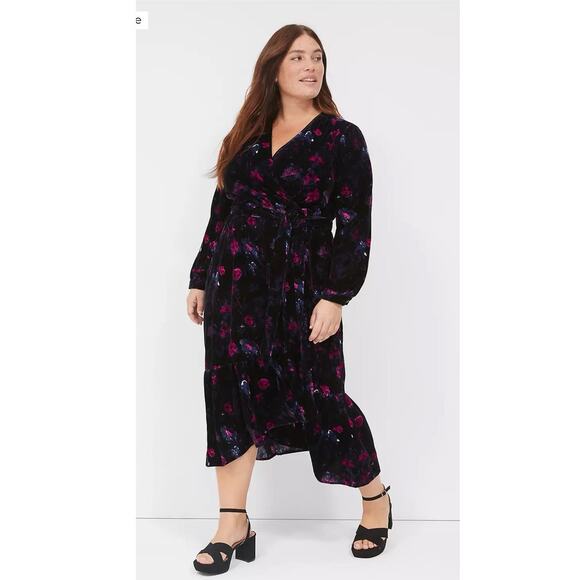 Lane Bryant Black Floral Velvet Dress Size 14 - Picture 1 of 4